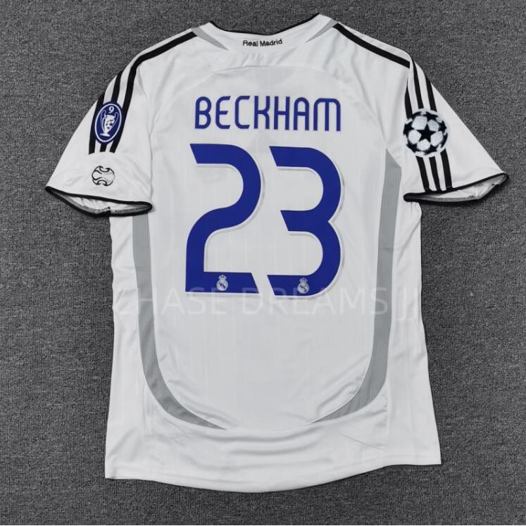 Camisa De Futebol Real Madrid 06-07 home Champions League Versão retro Gutierre 23 Beckham Manga Comprida E Curta Com Remendos