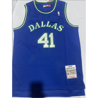 Novo Nba Masculino's Dallas Mavericks 41 Dirk Nowitzki Bordado mn retro Camisas De Basquete Camisa Azul