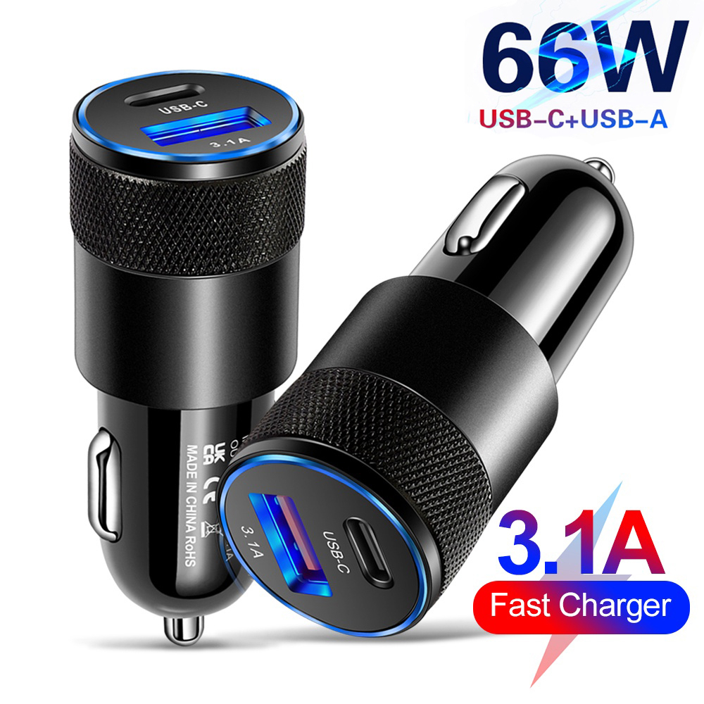 Carregador De Carro Tipo C De 6W Carga Rápida Dual USB 3.0 Para iP Huawei Auto PD 3.0 Telefone Celular