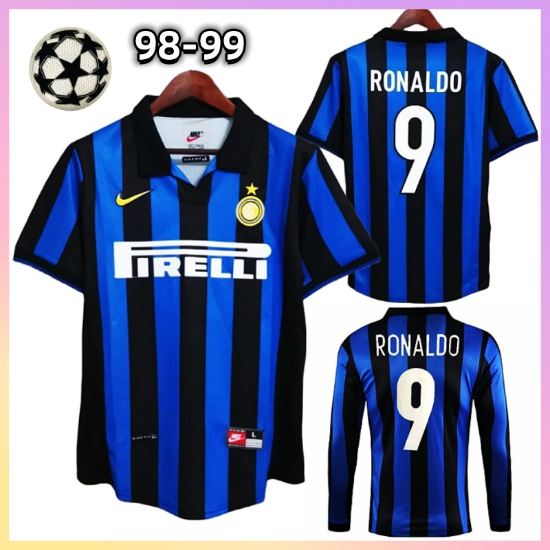 Retro 98-99 Inter de Milão Casa camisa de futebol Inter Milan Ronaldo 9 Baggio 10 Manga Longa Manga Curta Camisa de time 1998/1999