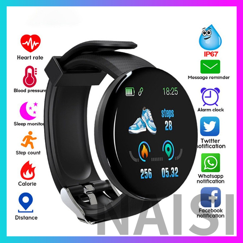 (Entrega rápida) D18s Homens Mulheres À Prova D 'Água Esporte Freqüência Cardíaca Relógio Inteligente Homens Pressão Arterial Smartwatch Rastreador De Fitness Inteligente Relógio Relógios