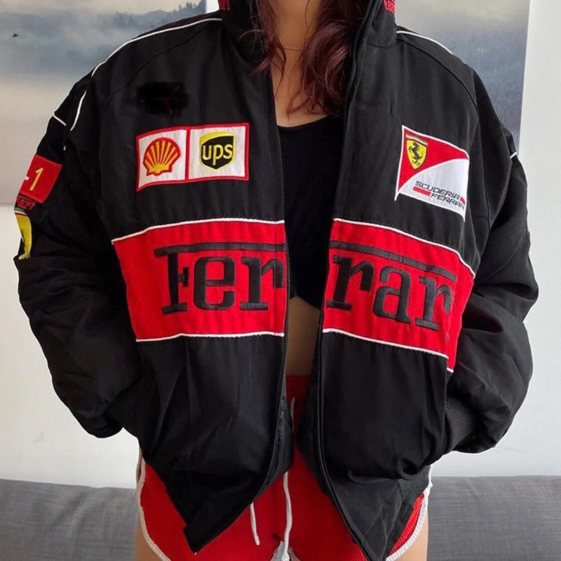 F1 Jaqueta De Corrida Manga Longa Retro Motocicleta Ferrari Team Roupas De Outono E Inverno Algodão Bordado