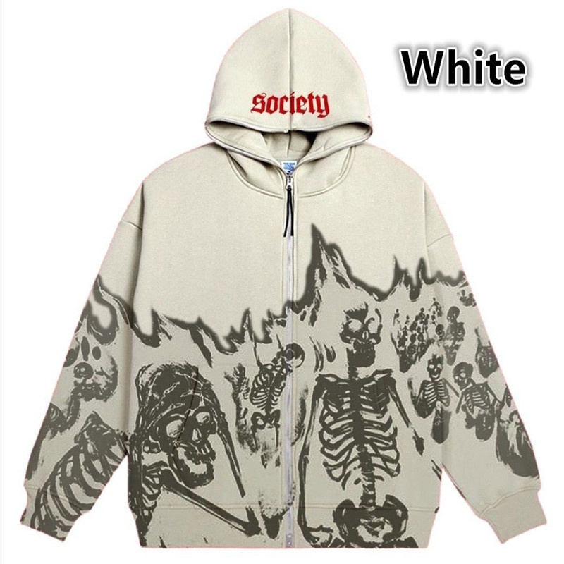 Unissex Y2k Padrão Bordado Zip Hoodie Hip Hop Solto Cor Sólida Capuz Jaqueta Com