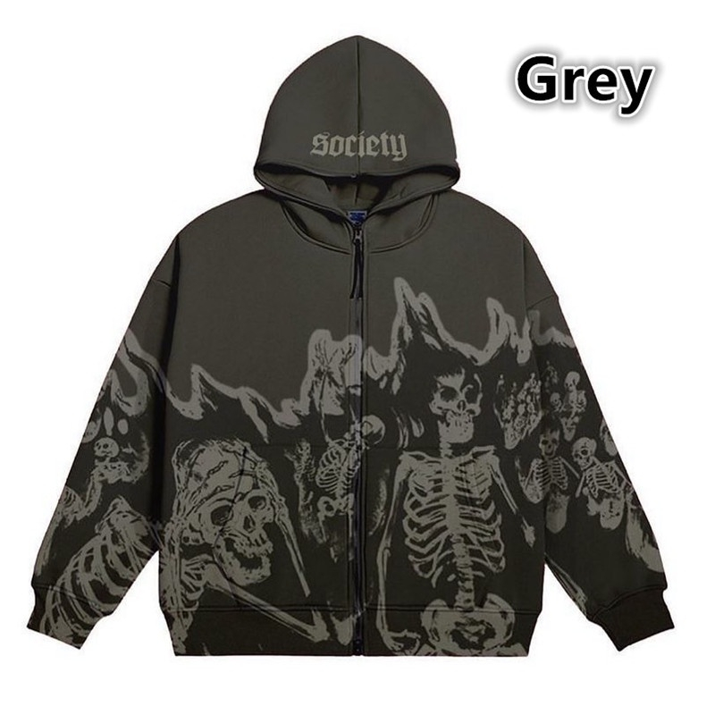 Unissex Y2k Padrão Bordado Zip Hoodie Hip Hop Solto Cor Sólida