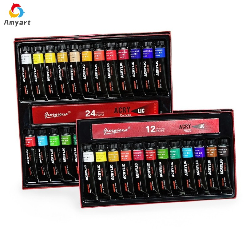 12/24 Cores À Prova D'água Kit Tinta Acrílica Para Tela 12ml Estudantes De Arte Dedicada Pintada Mão Utensílios De Pintura