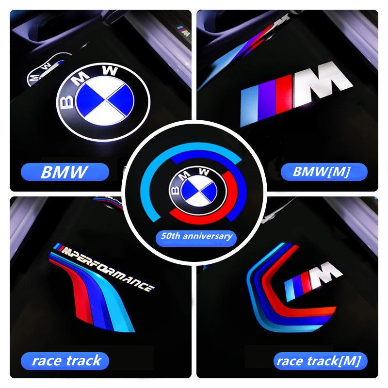 Para BMW 2Pcs Lâmpada De Boas-Vindas 1-Series 2-3-4-5-6-7 X1X2X3X4X5X6X7 530li Projeção Retrofit Logotipo De 50o Aniversário Race Track