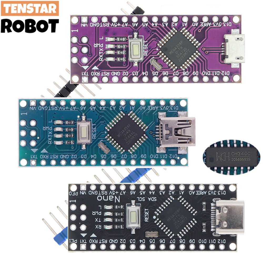 Controlador nano 3.0 Com O Bootloader Mini Micro USB Tipo C Compatível Para Arduino CH340 Driver 16Mhz ATMEGA328P/168P