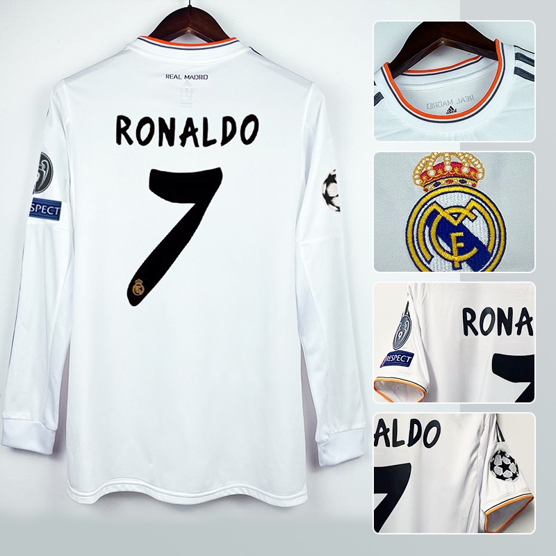 13-14 Real Madrid Home Real Camisa Retro De Manga Comprida 7 Ronaldo 8 Kaka Personalização Da De Futebol