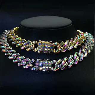 Novo Corrente Cravejada Colar De Hip Hop Trendsetter Corrente Cubana Com Pulseira De Diamante AB Hipopótamo Masculino De Vidro Colorido