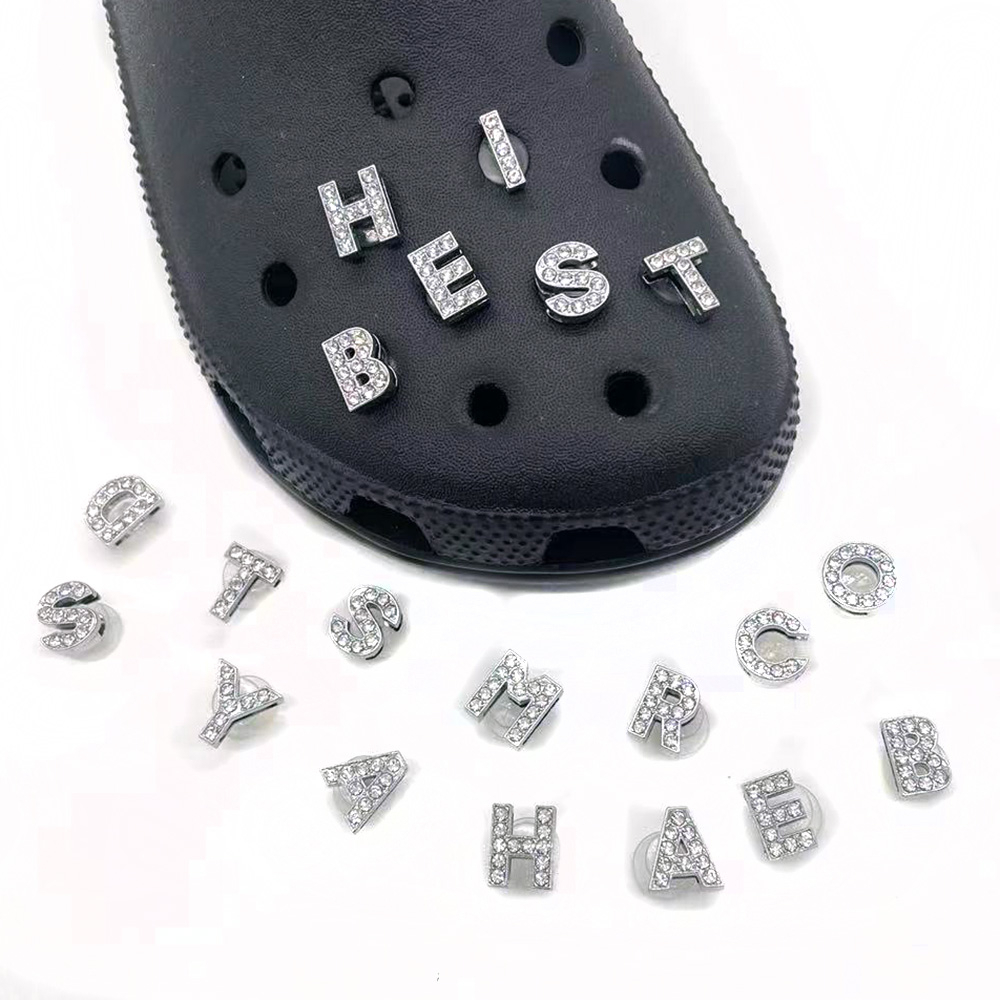 1PCS Encantos De Sapatos Para O Alfabeto Sliver Alphabet Mental Diamond Acessórios