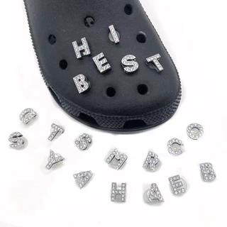 1PCS Encantos De Sapatos Para O Alfabeto Sliver Alphabet Mental Diamond Acessórios