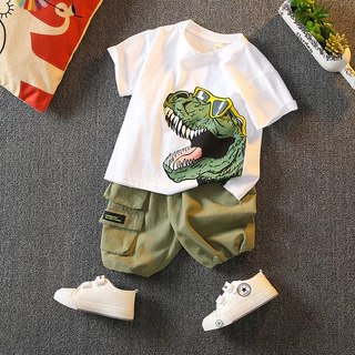 Conjunto De Roupas Baby Boy Child Pure cotton Fashion Dinosaur Impressão Manga Curta De 2 Peças Aconchegantes Para Crianças