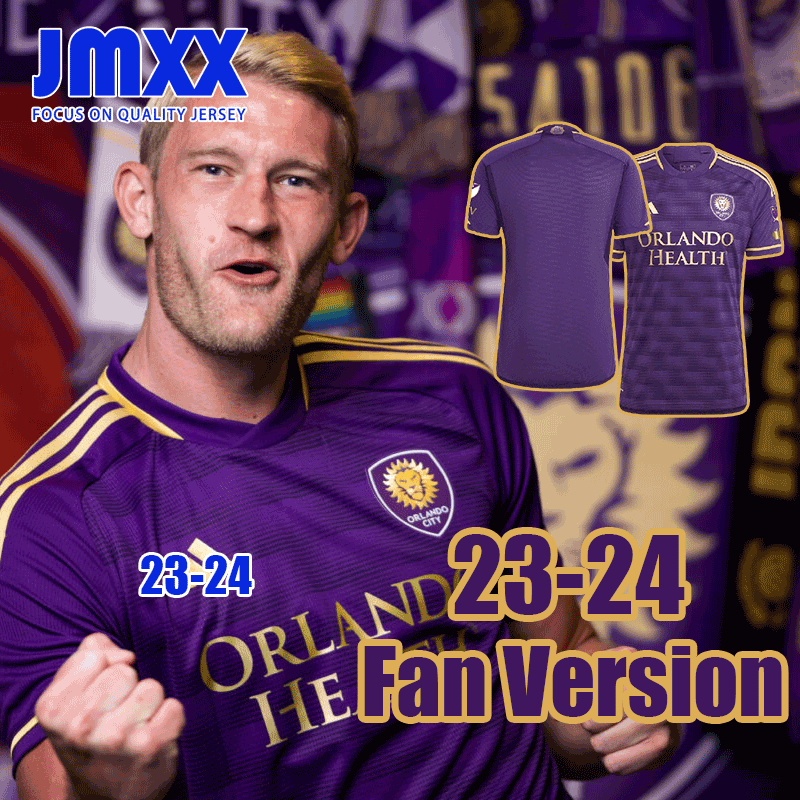 JMXX Camiseta De Alta Qualidade 23-24 Orlando City Jersey MLS Home Soccer Football Men Jersi Sports Loose 2023 2024 Fãs Versão S-2XL