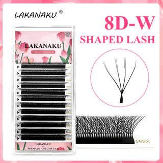 Lakanakuku Cilios 8D W Cílios Dupla Camada 4D Formato Extensões De 8-15mm Natural Macio 0.07 C/D 8D Premade Volume Ventilador