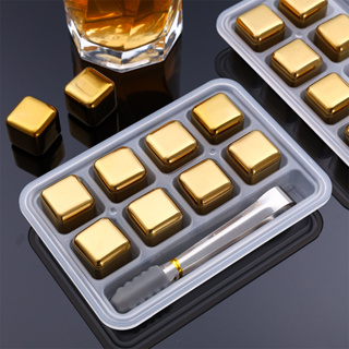 KATELV Cubo De Gelo De Aço Inoxidável Grau Alimentício 316 Gold Cozinha Utensil Set Whiskey Stones Cerveja Cubos Cola Liqueur Bebida Congelada Metálico