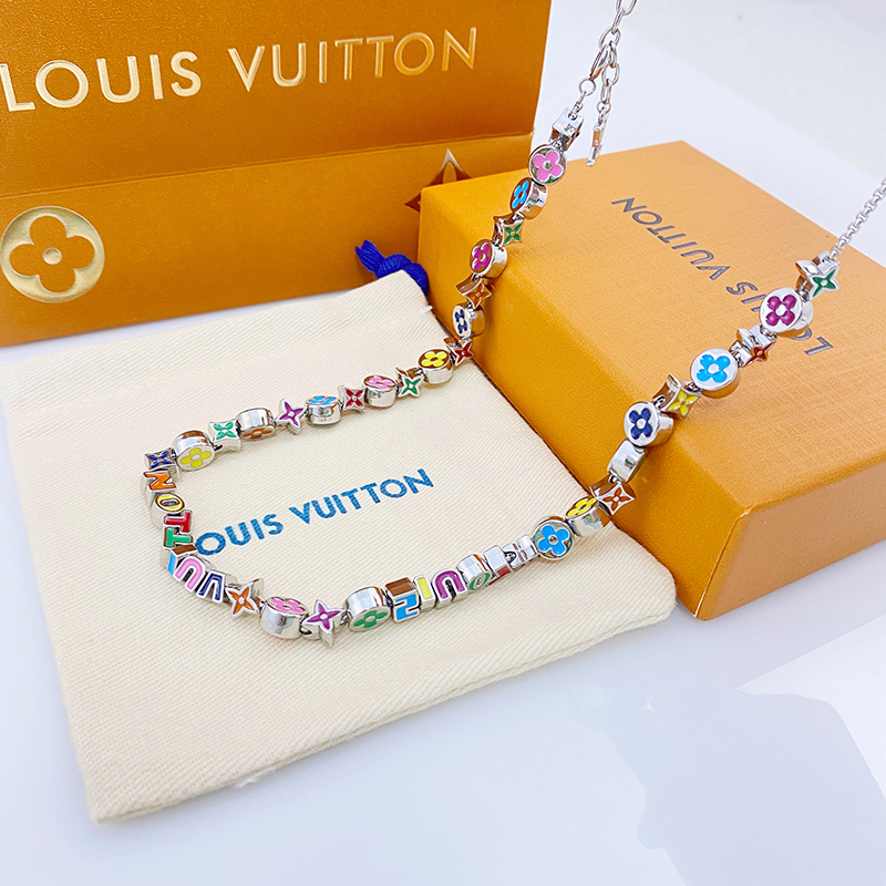 Colar De Corrente Loui Vuitton Pulseira Monograma Gravado Carta Colorida