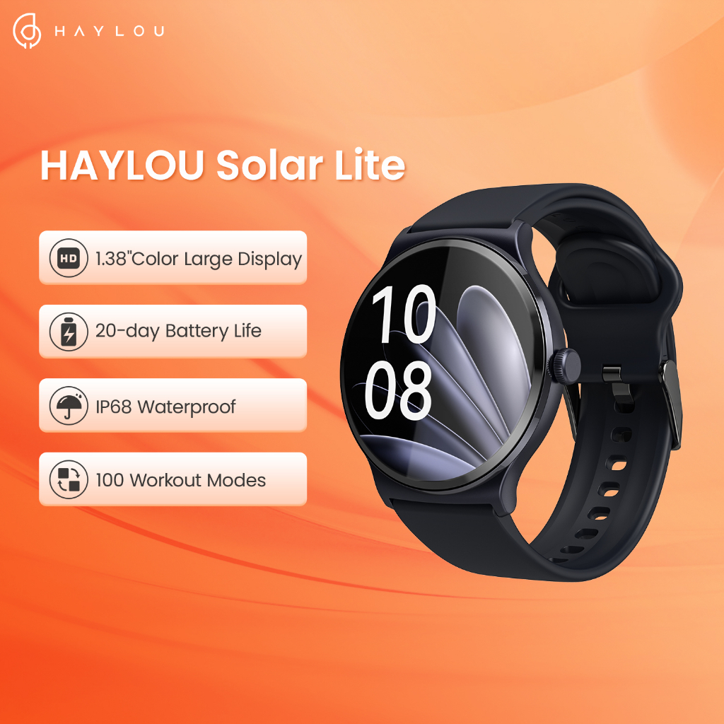 HAYLOU Solar Lite Smart Watch 1.38 " Display Bluetooth 5.3 100 + Faces Do Relógio SpO2 Monitor De Freqüência Cardíaca Smartwatch 20 Dias De Resistência