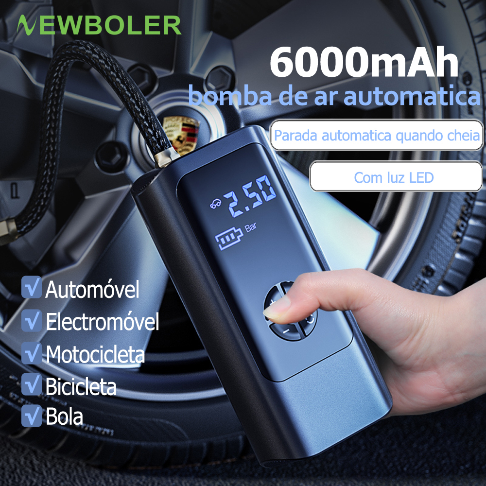 Newboler 150PSI Bomba Elétrica Sem Fio 6000mAh Digital Display Pneu Inflator Com Luz LED Portátil Motocicleta Carro Bicicleta Inflator Compressor de Ar