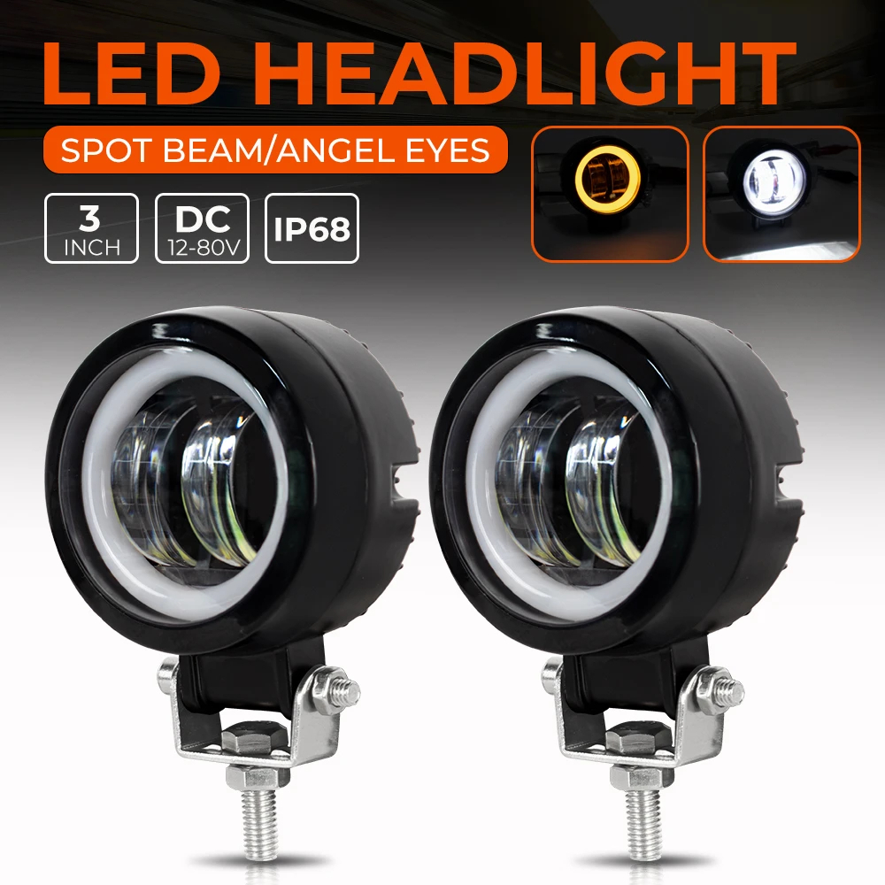 Par Farol Milha Led U5 Aro Preto Auxiliar Moto Carro Estrobo 3 Estágio