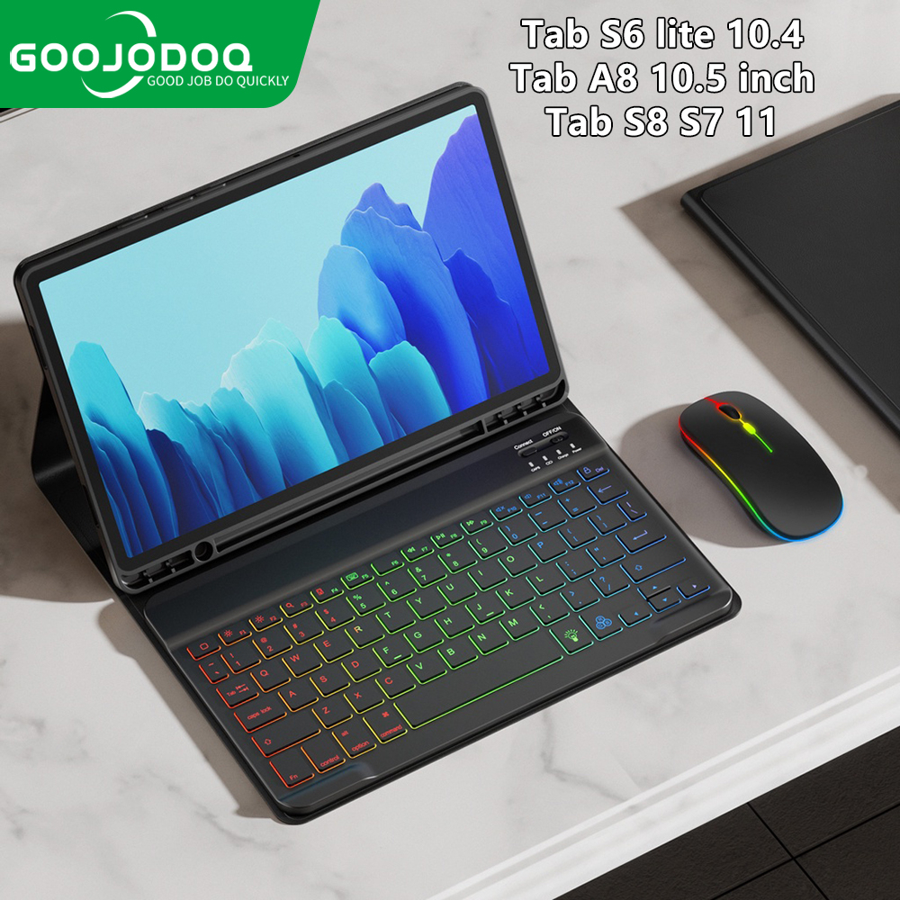 Goojodoq Capa Funda Para Samsung Galaxy Tab A7 A8 Teclado Para Samsung Tab S6 Lite Capa Rainbow Keyboard Mouse Para Samsung Tab S7 S8 Case