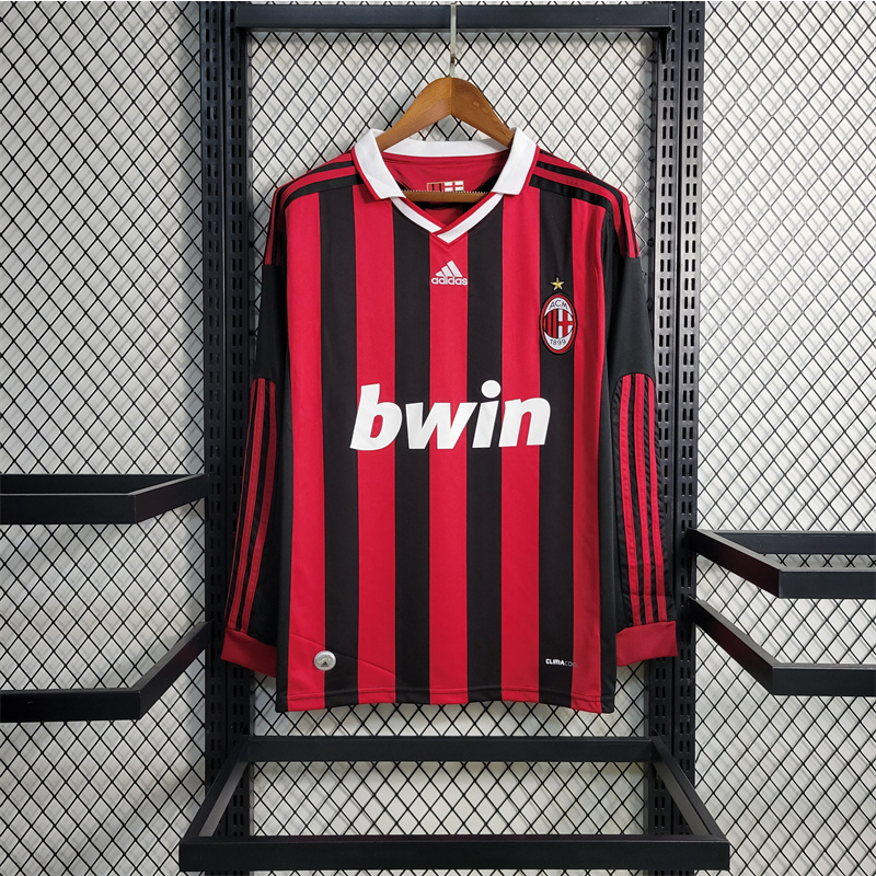 1 : 1 Thai Retro Manga Longa Tailandesa 2009-10 AC Milan Camisa De Futebol Caseiro