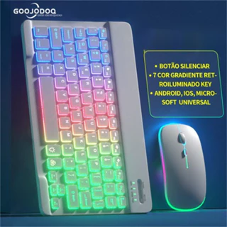 GOOJODOQ RGB Teclado Bluetooth Retroiluminado Arco-Íris Sem Fio Com Touchpad E Mouse Mini Para iPad IOS Android Windows