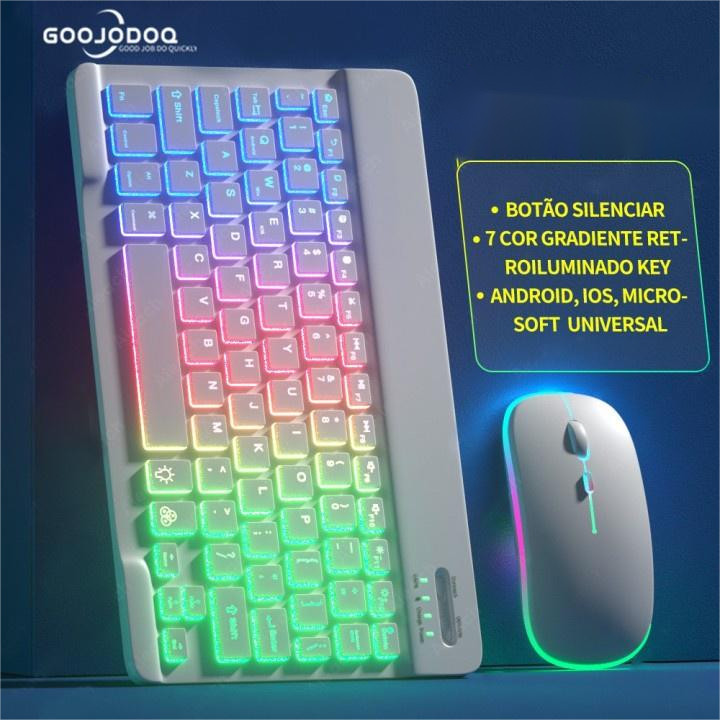 GOOJODOQ RGB Teclado Bluetooth Retroiluminado Arco-Íris Sem Fio Com Touchpad E Mouse Mini Para iPad IOS Android Windows