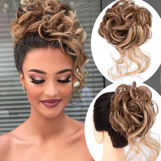 Pedaço de cabelo bagunçado, extensões de coque de cabelo preto despenteado  updo ondulado e cacheado para