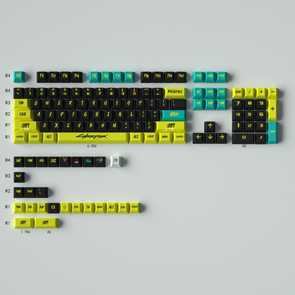 130 Chaves Cyberpunk 2077 DYE-SUB Perfil De Cereja Para Campatível Com Teclado Mecânico