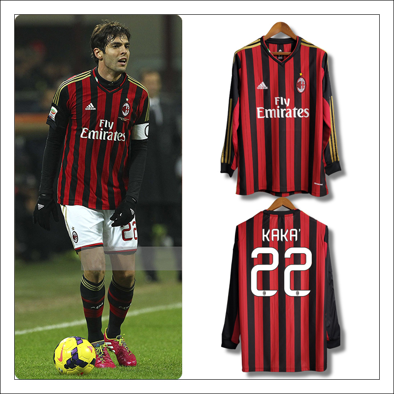 13-14 Camisa De Futebol Retro AC MILAN Home KAKA Vermelha/Preta Manga ...
