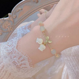 Moda Feminina Jóias Liga Artificial Jade Flores Convallariae Pulseira Pingente De