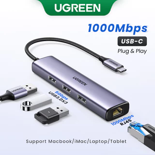 Adaptador USB Ethernet UGREEN 1000Mbps USB3.0 HUB E Porta Tipo C Para RJ45 Portátil PC Xiaomi Mi Box Nintendo Switch Lenovo Macbook Mac OS Windows Linux-Networ