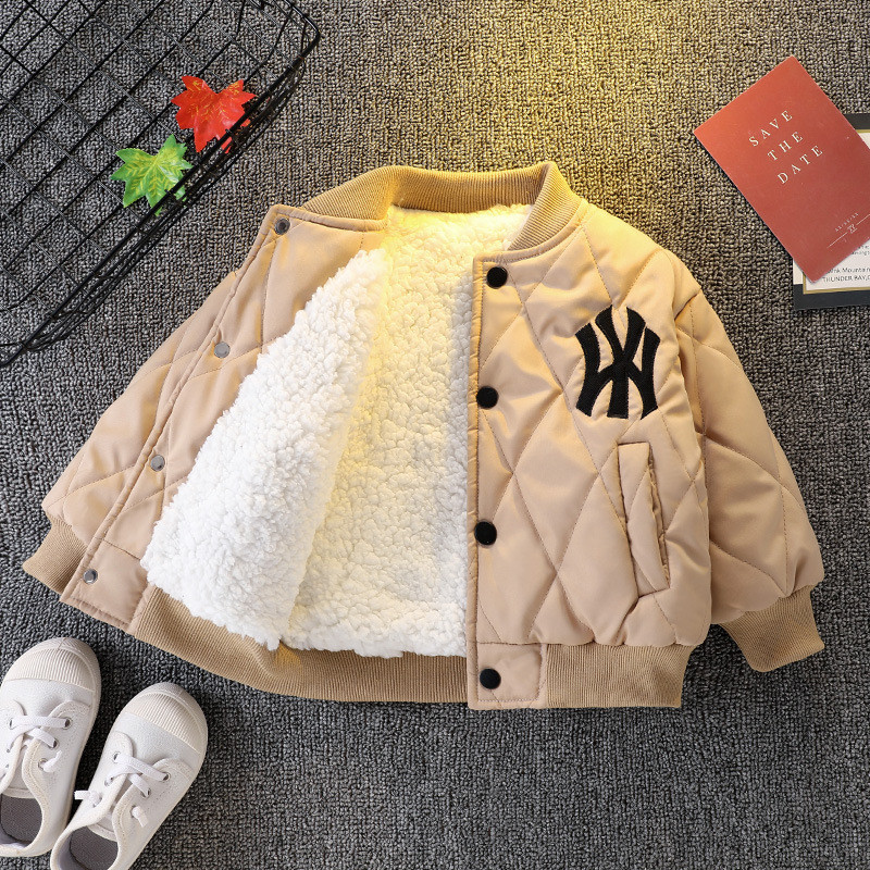 Casaco De Inverno Kids Plush Keep Warm Flying Jacket Baby Boys Moda Baseball Meninos Espessamento Algodão Lounge Roupa Exterior