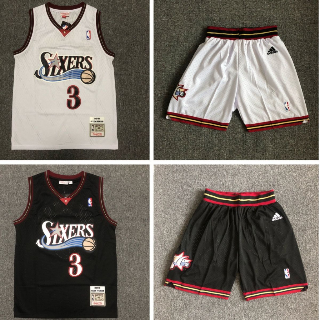 【conjunto completo】Phaladelphia 76ers Camisa De Basquete Allen Iverson Regata Throwback Jersey Camisa De Basquete N 76 Tempo 3 Iverson Preto Retro