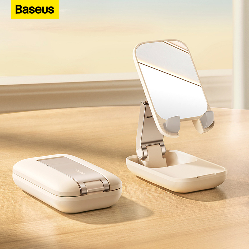 Suporte Para Telefone Celular Baseus De Mesa Dobrável , Ajustável Em Altura , desigh Flip-open , Espelho Embutido