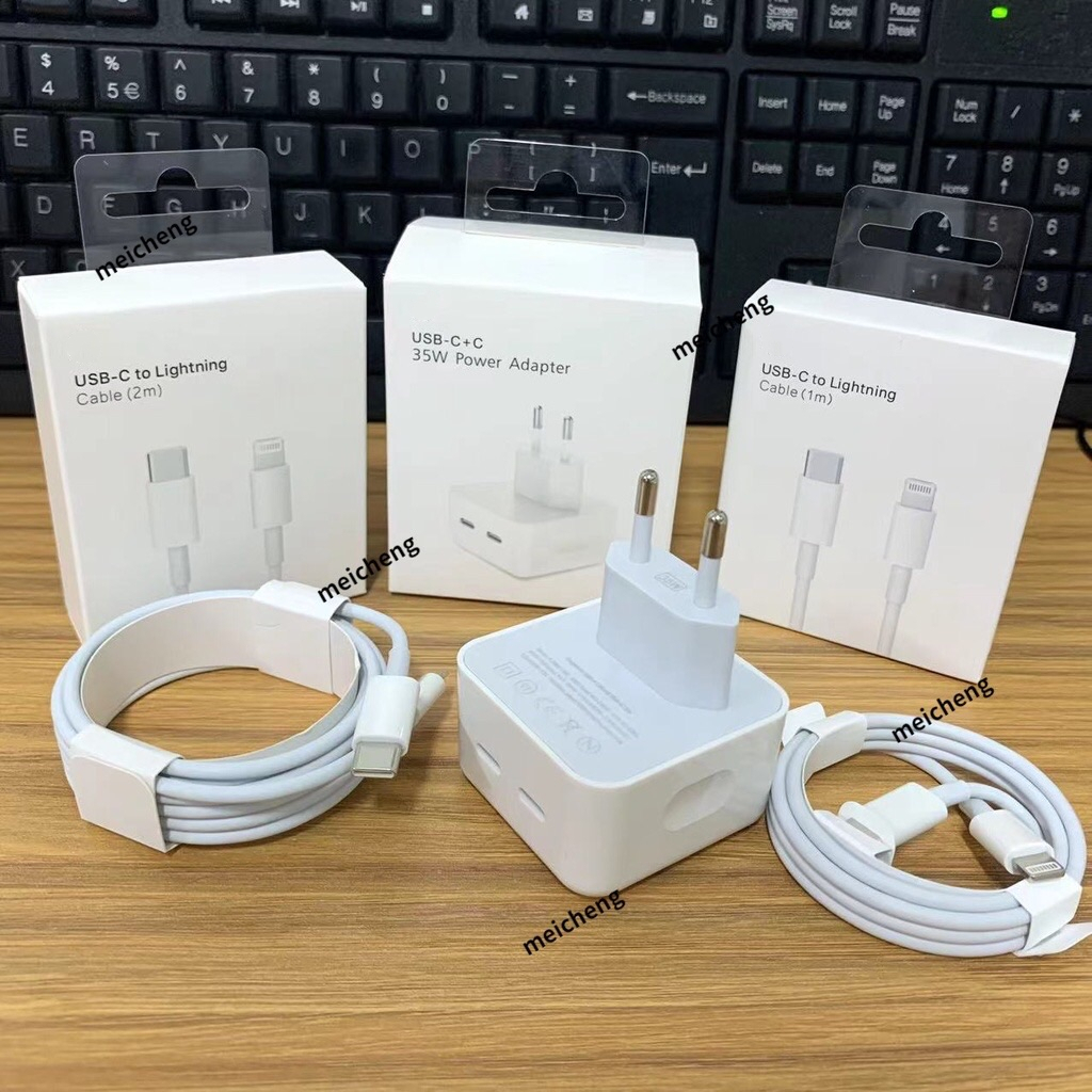 Porta Dupla Iphone 35W Carregador Rápido USB-C PD Tipo Cabo De Iluminação 1M/2M Carregamento Para 14 13 12 11 Max Pro Xs 8 Plus Ipad Air 20w Adaptador