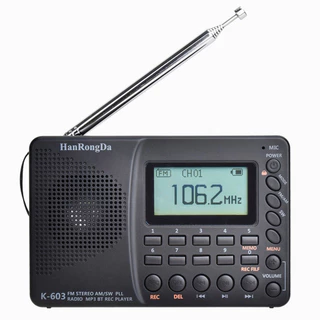 HRD-603 Rádio Portátil AM/FM/SW/BT/TF De Bolso USB MP3 Suporte Do Gravador Digital Cartão Bluetooth