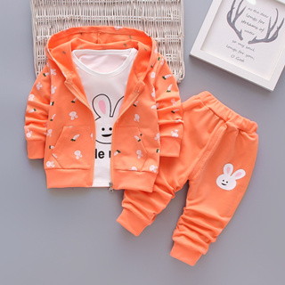 Baby Girls Vestuário De Primavera Outono Roupas 3Pcs Set Kids Little Rabbit Hooded Jacket Camiseta De Manga Comprida Calças Fato De Moda Infantil Loungewear