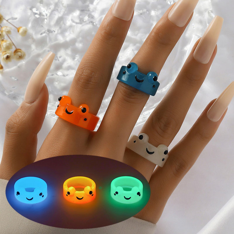 3Pcs Anel Luminoso De Rã Para Moda Feminina Conjunto De Dedos Acrílicos Bonitos Jóias De Presente Estudantes