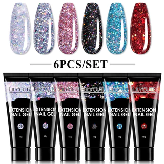 LILYCUTE Conjunto De Gel De Extensão De Unhas Pink White Clear Quick UV Kit Polimento 15/10ml