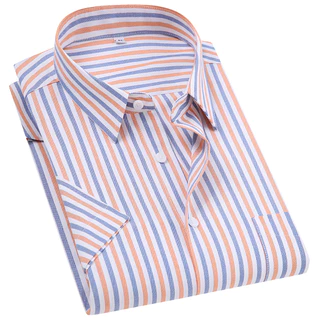 Casual 100% Algodão Manga Curta Listrado Oxford Camisa De Homem Regular Fit Camisas Masculina
