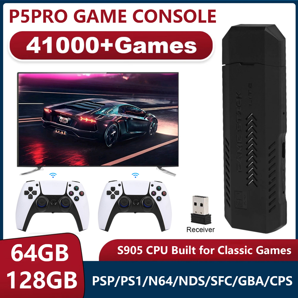 P5 PRO Console de videogames 64GB/128GB 40000 Jogos Grátis HD TV Jogo 3D  Dois Gamepads ForPS1/PSP/MAME Arcade Gaming Vara - AliExpress