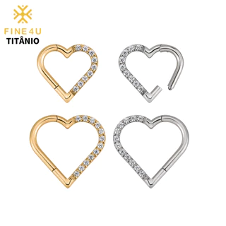 FINE4U Piercing Coração Titânio para Daith Hélix Cartilagem 8-10mm Grau de Implante Hipoalergênico