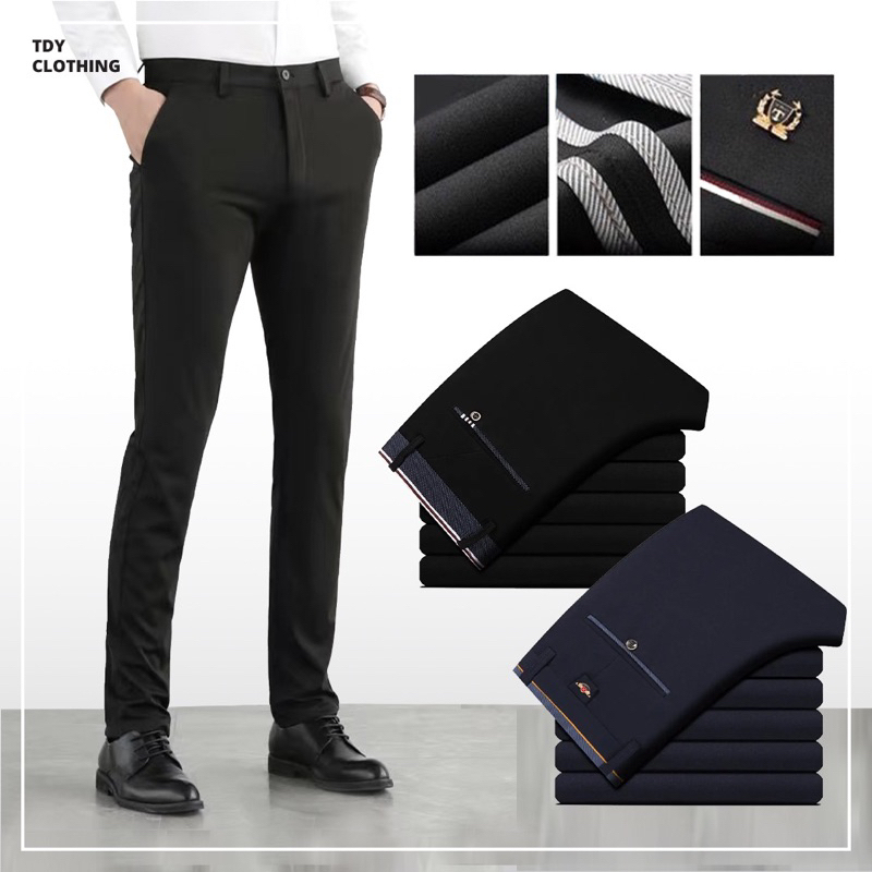 Estoque Pronto Calça Formal Masculina Slim Fit Preta Casual Kerja De Escritório Tamanho Seluar