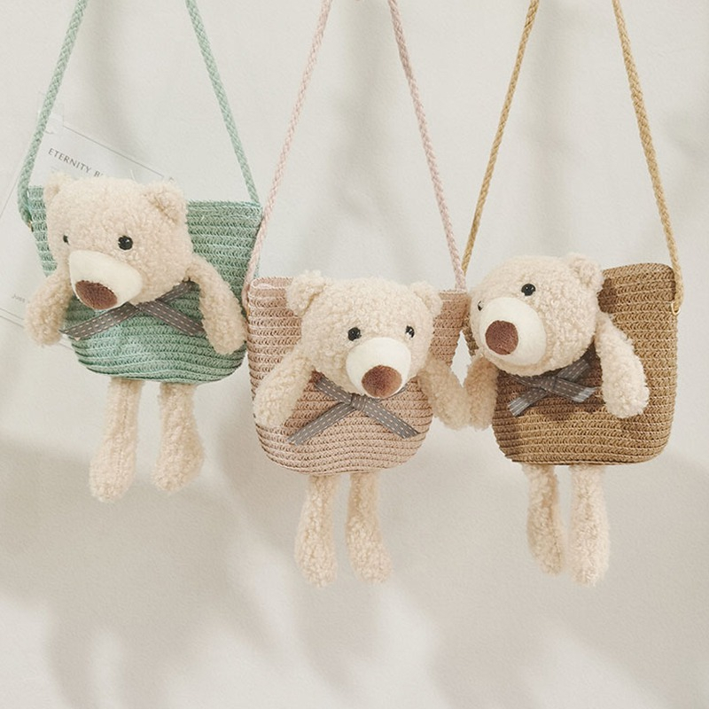 Novo Saco De Grama Infantil Tecido Mini Decorativo De Urso Fofo Diagonal De Carteira Zero Com Zíper