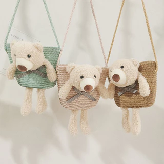 Novo Saco De Grama Infantil Tecido Mini Decorativo De Urso Fofo Diagonal De Carteira Zero Com Zíper