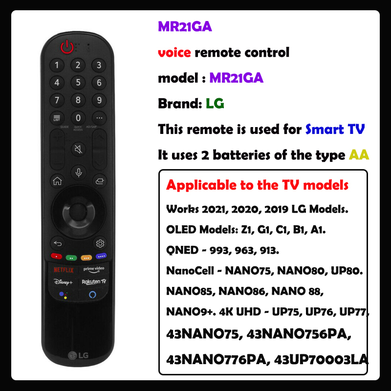 AN-R21GA – Reeplazo Reoto LG-agic 2021 Para LG UHD OLED QNED NanoCell 4K 8K Sart TV Sin