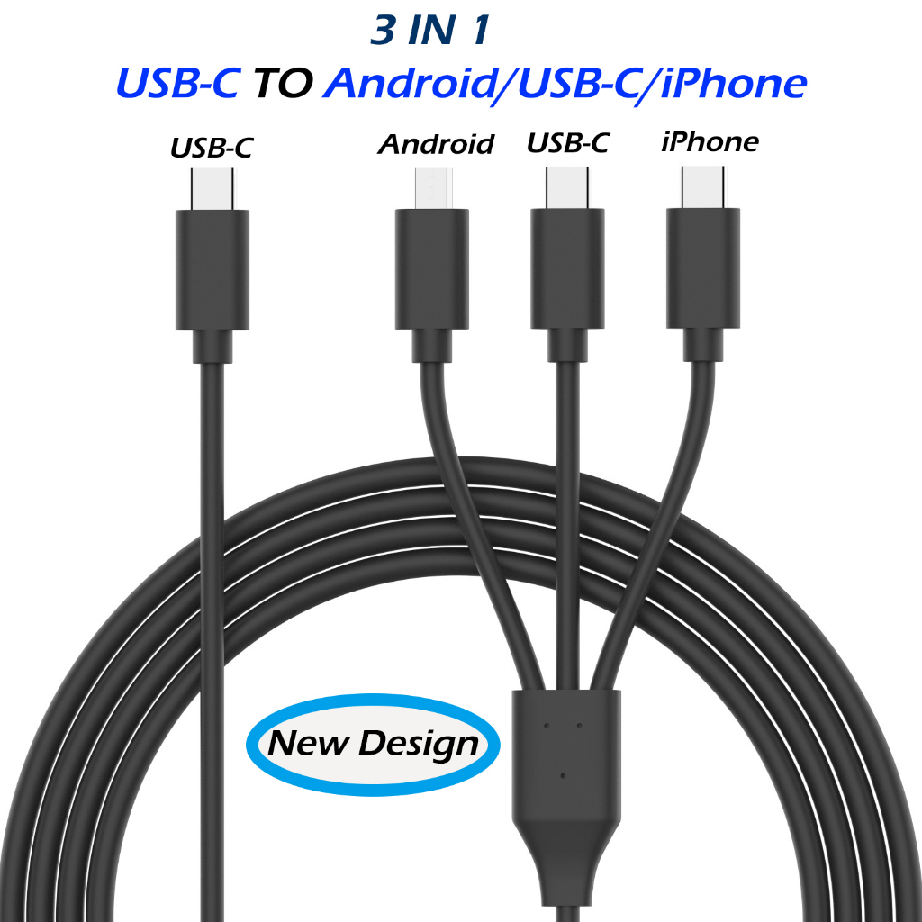 Cabo De Carregamento Trançado Rápido USB C Para Multi 3 Em 1 Longo , 1M ...