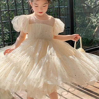 Vestido De Princesa De Malha De Verão Para Crianças Meninas Manga Bufante Vestidos De Festa De Aniversário Bebê Saia Cor