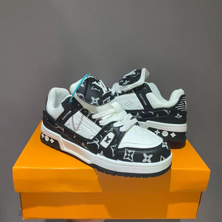 Pu Sapatos Esportivos Casuais De Couro Preto E Branco Tamanho Completo 36-44